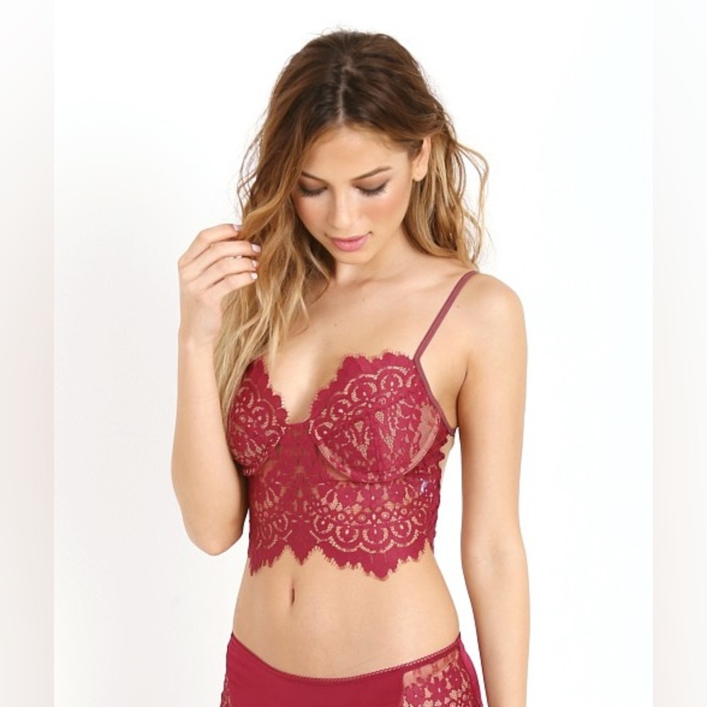 VINTAGE SKIVVIES by For Love & Lemons Knockout Bra Blood Red